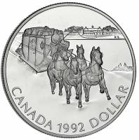 (1992) Монета Канада 1992 год 1 доллар "Кингстонский дилижанс. 175 лет"  Серебро Ag 925  PROOF